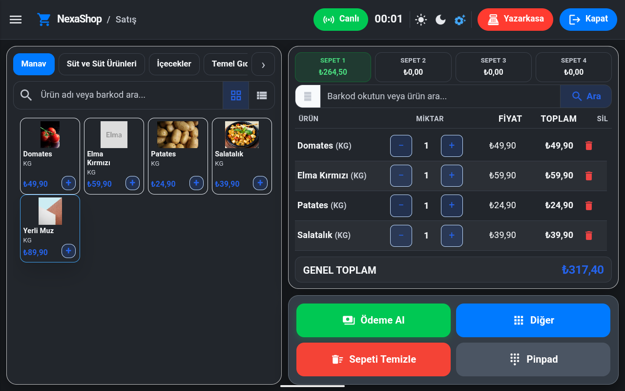 NexaShopAPP Canlı Satış Ekranı